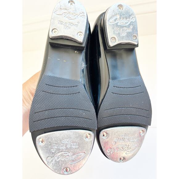 Capezio Tap Shoe Black Patent Leather Dance Girls Size 11 1/2 - Picture 2 of 2